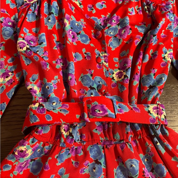 Red and Blue Vintage Floral Dress - size M - Picture 3 of 6